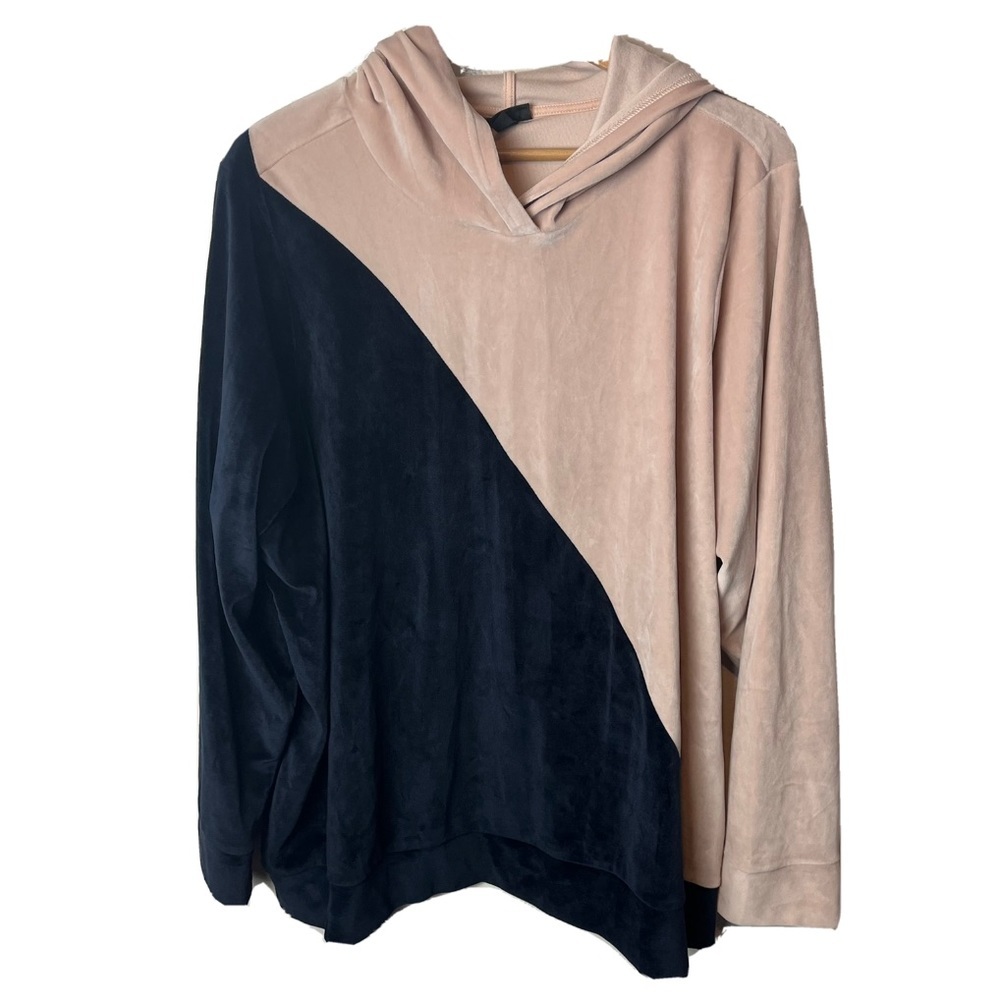 Torrid Womens Sweater 4X Pink Colorblock Velour Velvet Hooded Pullover Polyester